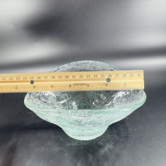 Hand Blown Clear Crackled Glass Folded Dish Bowl Hand Made Glass Decor Vintage - Picture 9 of 16